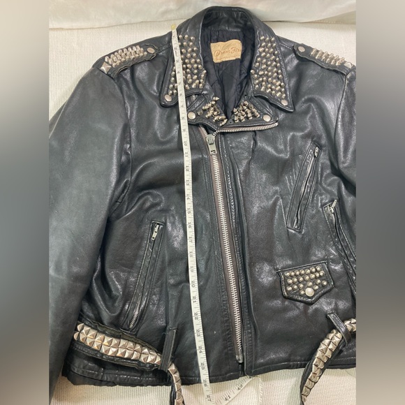 Black Leather Motorcycle Jacket Studded Vintage Brushfire Brand - Picture 3 of 15